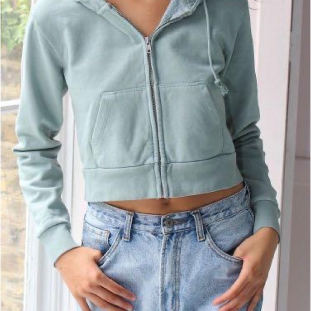 Brandy Melville Crystal Crop Hoodie O/S Green